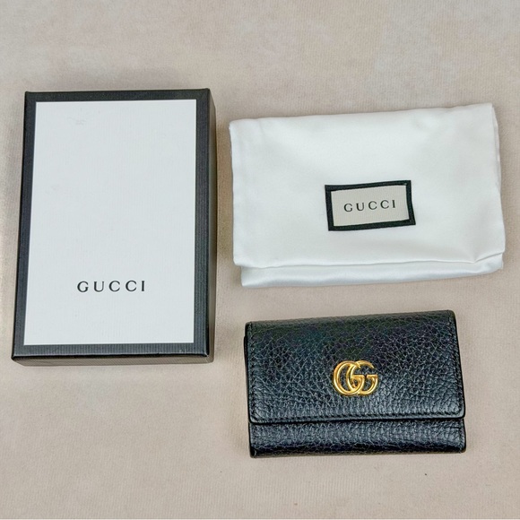 Gucci Accessories - Gucci Marmont GG Leather 6-Key Holder Black Gold Hardware